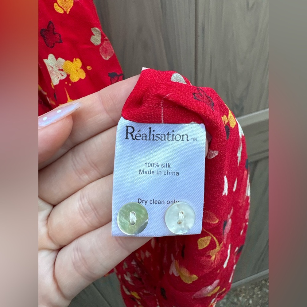 Realisation Par The Juliet Button Front Silk Midi Floral Dress Rouge Fleur - Picture 11 of 12